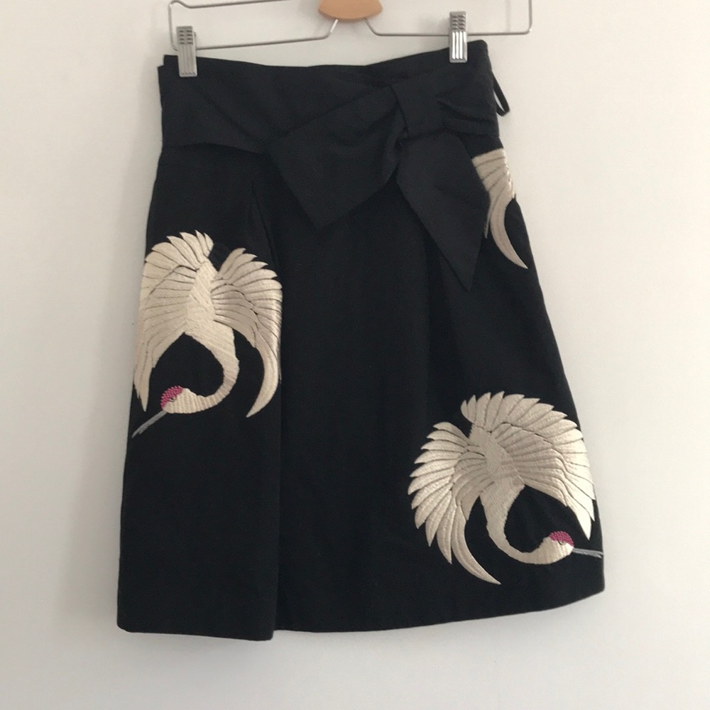 Anthropologie Leifsdotter Embroidered Crane Skirt